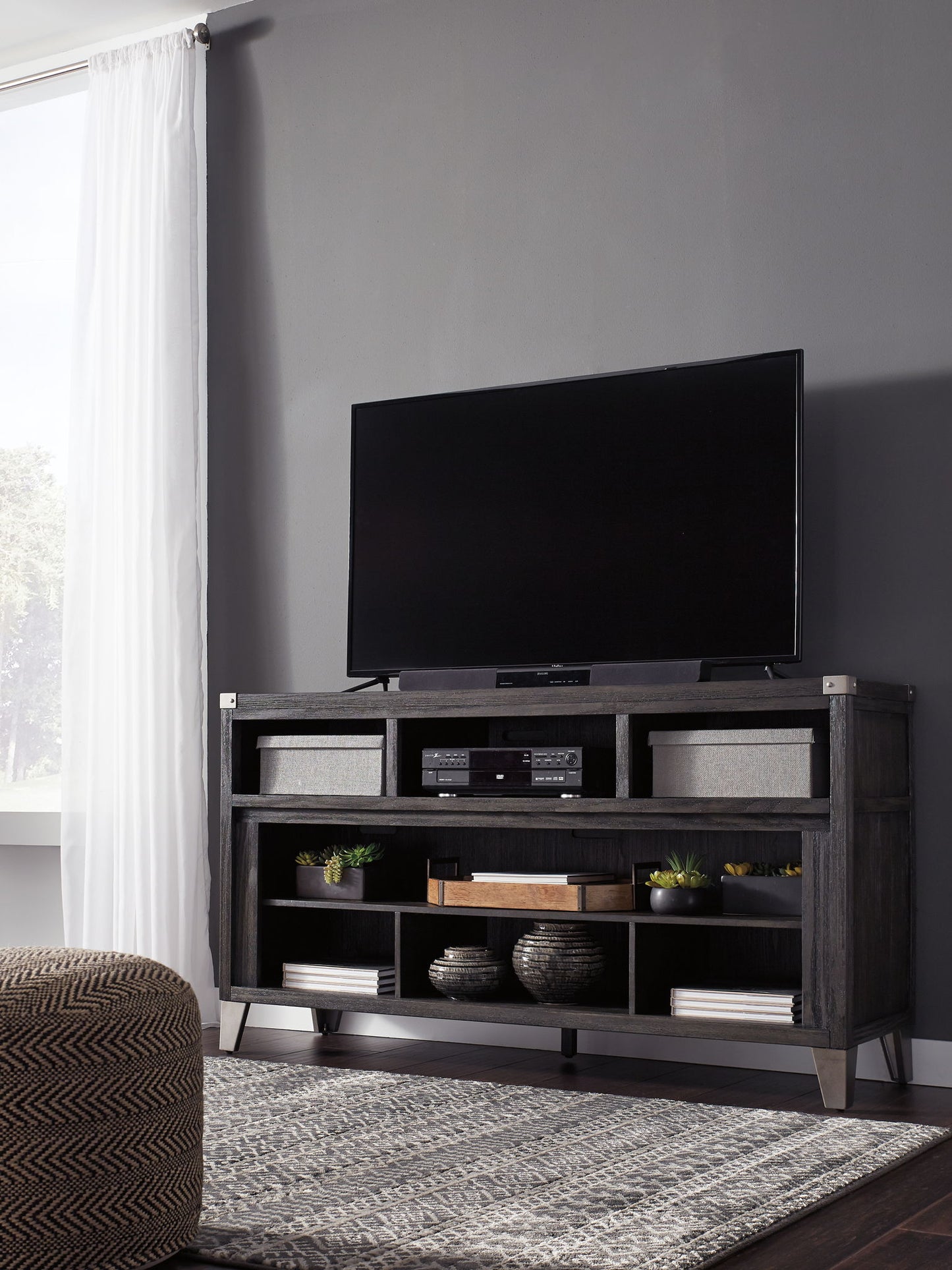 Todoe - LG TV Stand w/Fireplace Option - Gray - Fraser Furniture & Mattresses