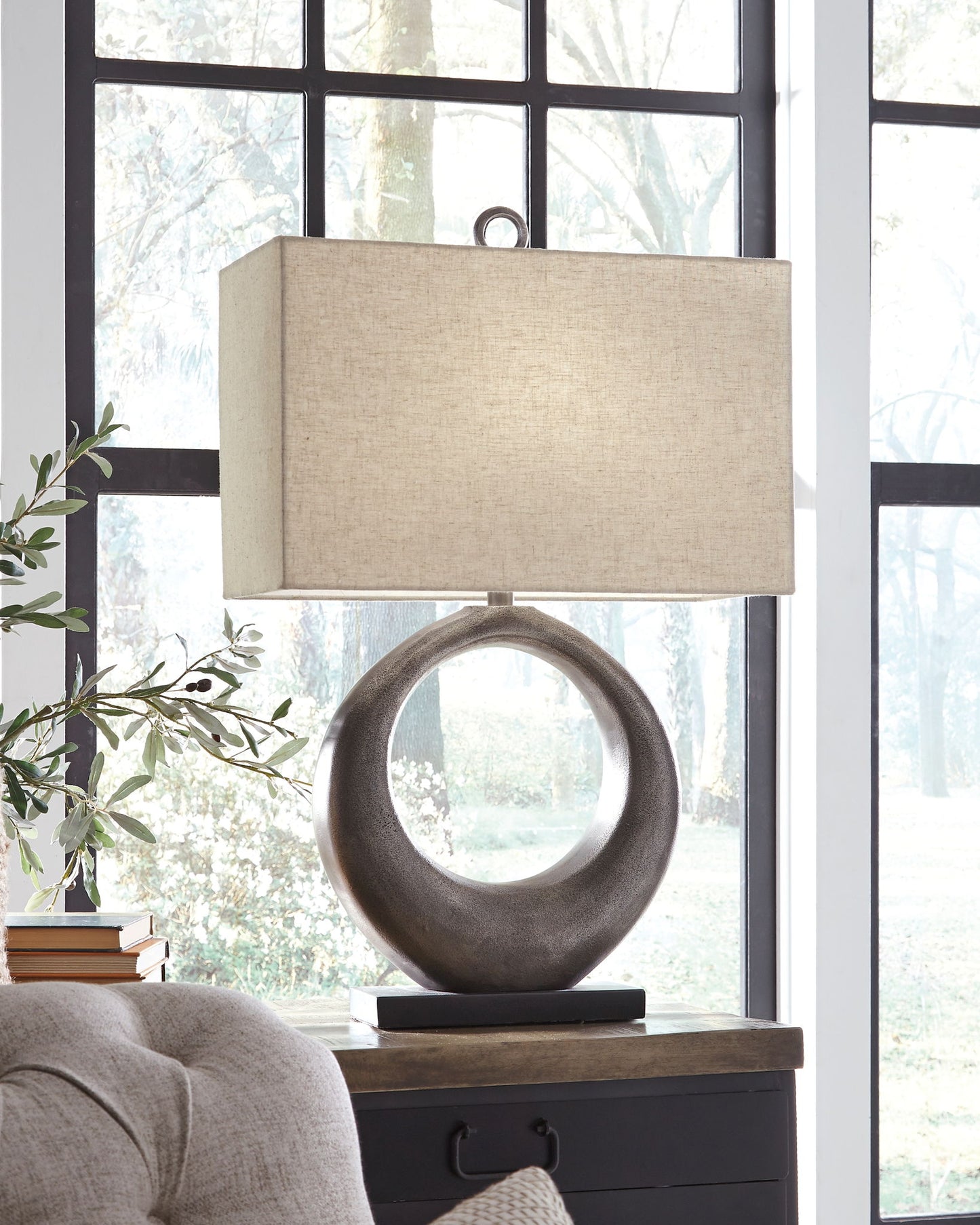 Saria - Metal Table Lamp  - Antique Silver Finish - Fraser Furniture & Mattresses