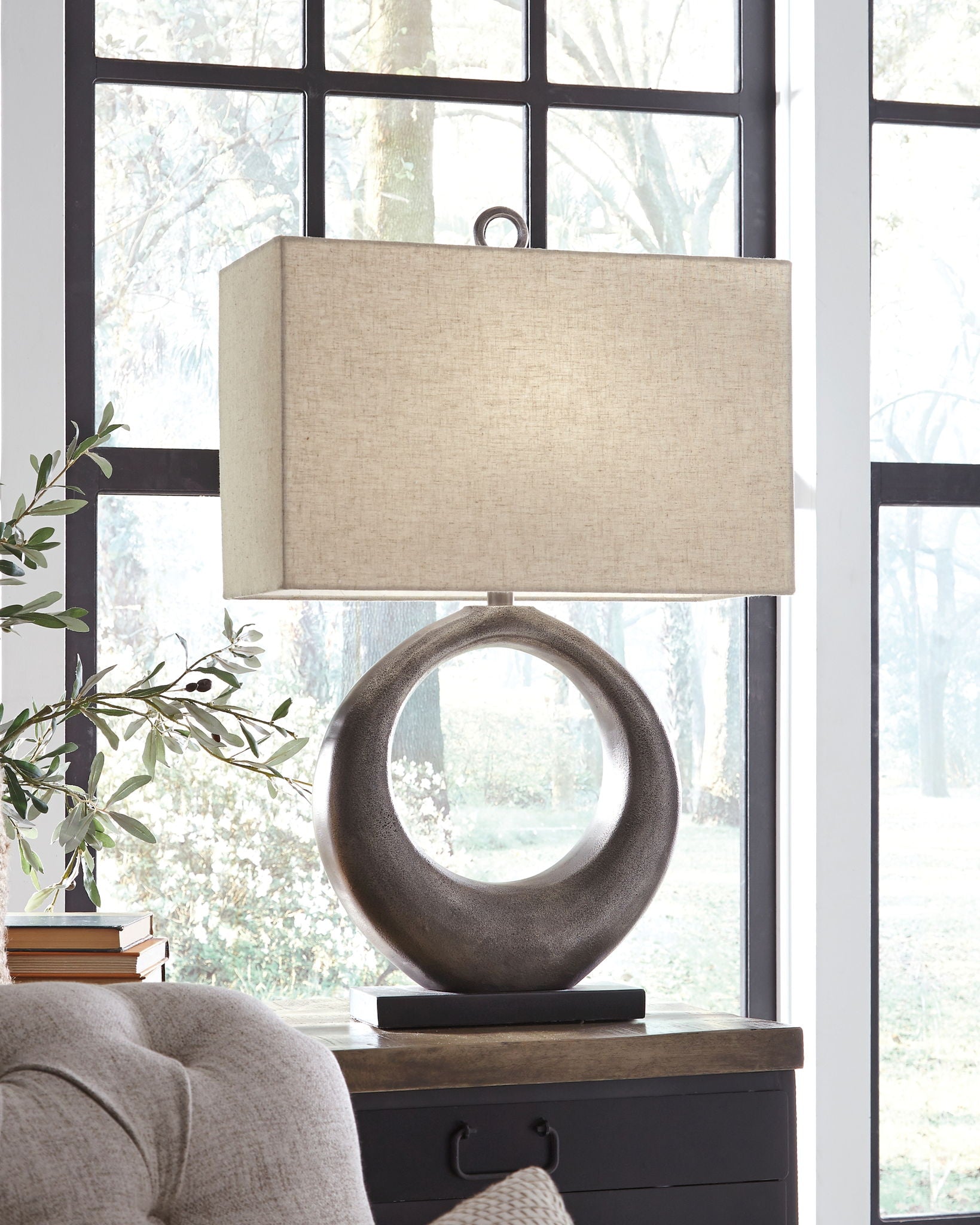 Saria - Metal Table Lamp  - Antique Silver Finish - Fraser Furniture & Mattresses