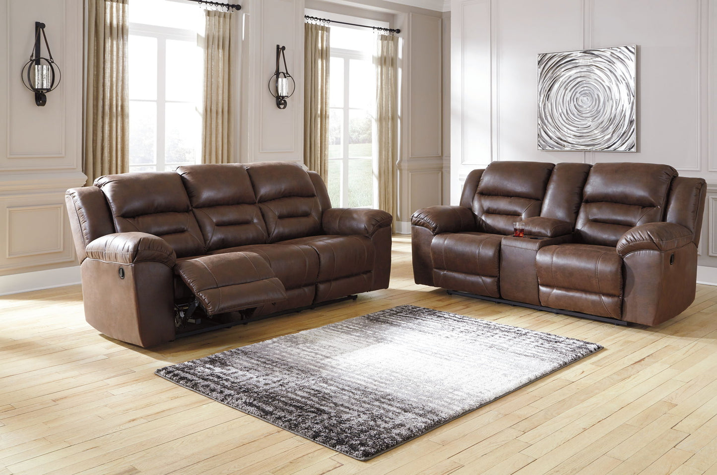 Stoneland - Reclining Sofa - Faux Leather - Chocolate