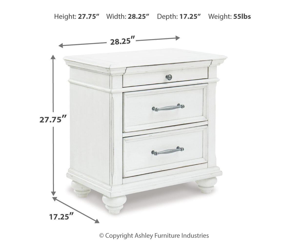 Kanwyn - Three Drawer Night Stand - Whitewash - Fraser Furniture & Mattresses