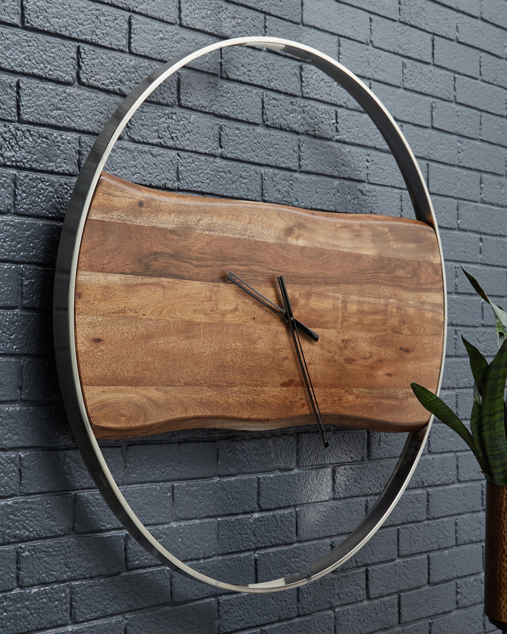 Panchali - Wall Clock - Brown / Silver Finish - Fraser Furniture & Mattresses
