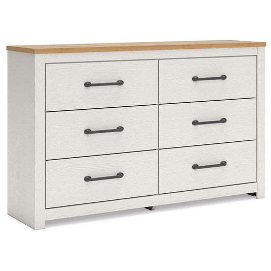 Linnocreek - White / Warm Brown - Six Drawer Dresser