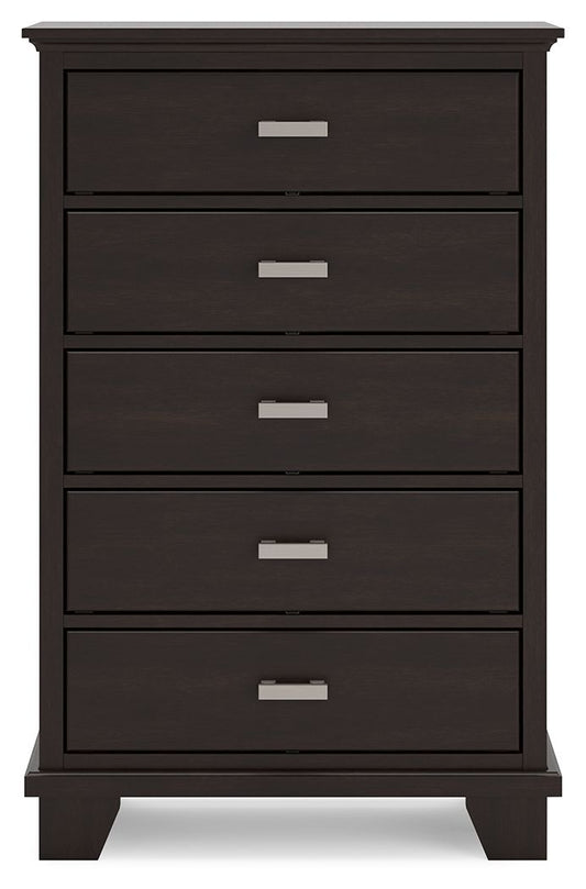 Covetown - Five Drawer Chest - Dark Brown - Fraser Furniture & Mattresses