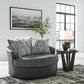 Brixley Pier - Graphite - Oversized Swivel Accent Chair - Faux Leather / Fabric