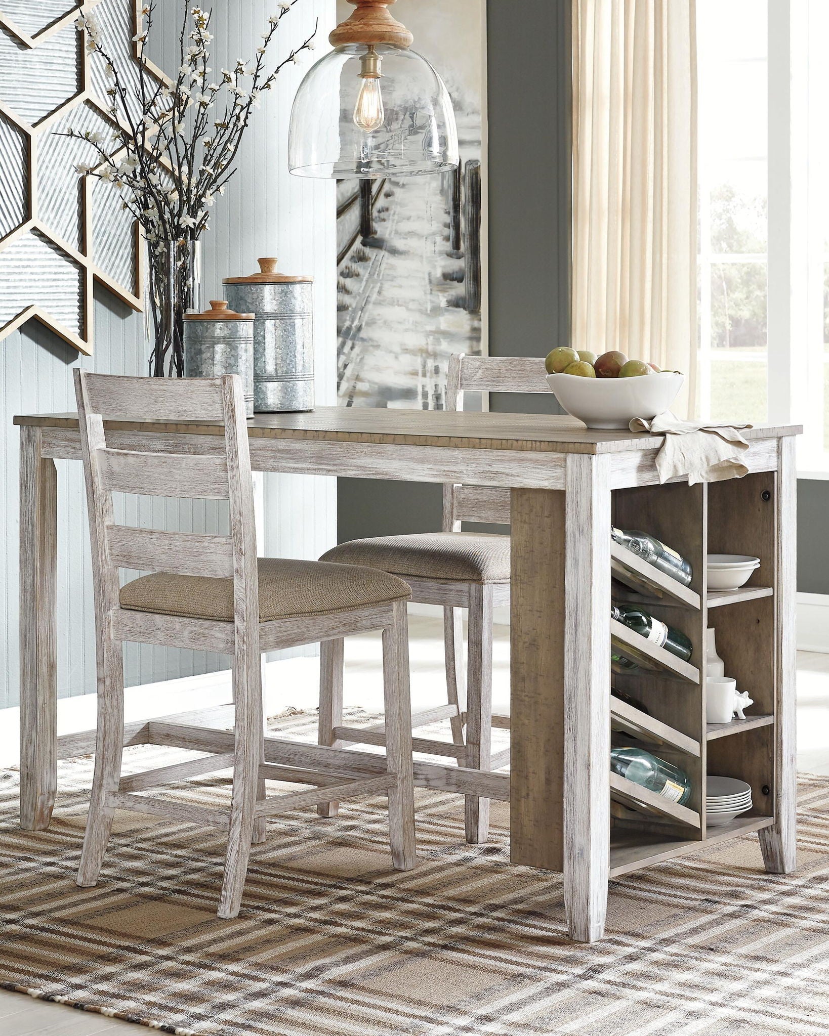 Skempton - Rectangular Counter Table With Storage - White - Fraser Furniture & Mattresses