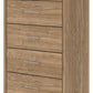 Gramburg - Five Drawer Chest - Warm Natural Brown - Fraser Furniture & Mattresses
