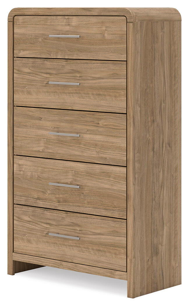 Gramburg - Five Drawer Chest - Warm Natural Brown - Fraser Furniture & Mattresses