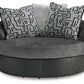 Brixley Pier - Graphite - Oversized Swivel Accent Chair - Faux Leather / Fabric