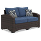 Windglow - Blue / Brown - Loveseat With Cushion