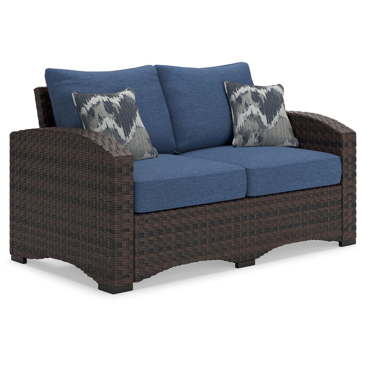 Windglow - Blue / Brown - Loveseat With Cushion