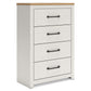 Linnocreek - White / Warm Brown - Four Drawer Chest