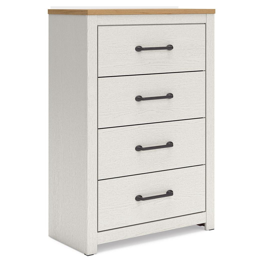 Linnocreek - White / Warm Brown - Four Drawer Chest