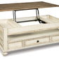 Realyn - Lift Top Cocktail Table - White / Brown