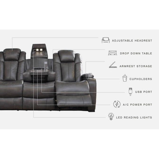 Turbulance - Quarry - Pwr Rec Sofa With Adj Headrest