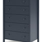 Simmenfort - Navy Blue - Five Drawer Chest