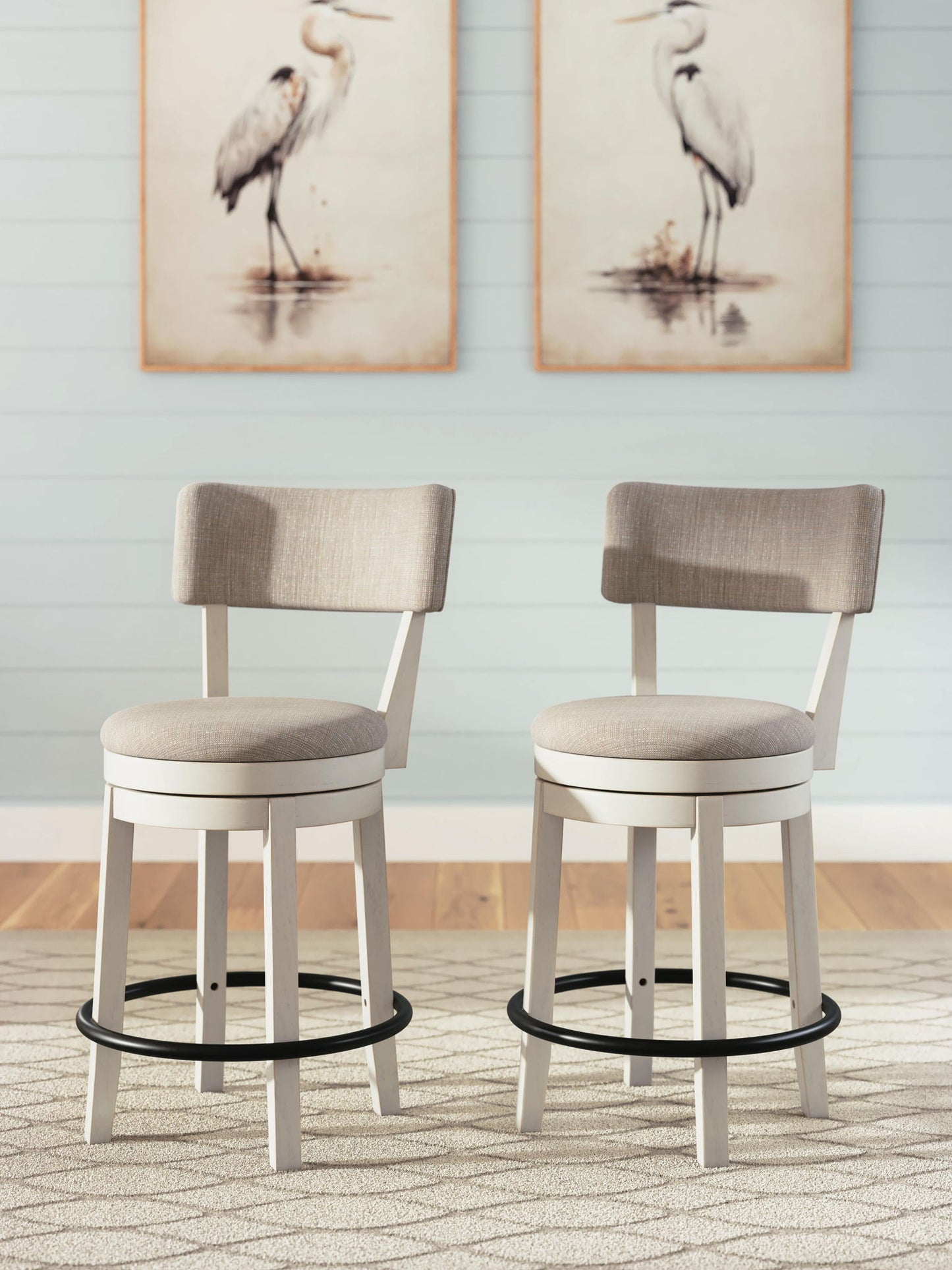 Robbinsdale - Upholstered Swivel Barstool (Set of 2) - Antique White - Fraser Furniture & Mattresses