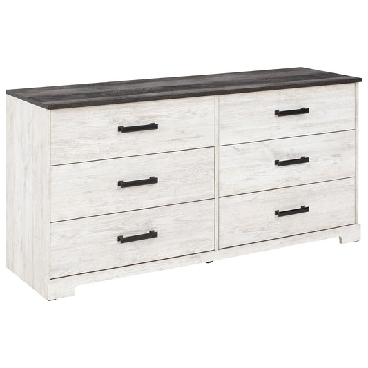 Shawburn - White / Black / Gray - Six Drawer Dresser - Pewter-tone Pulls