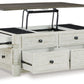 Havalance - Lift Top Cocktail Table with Storage Drawers - White / Gray