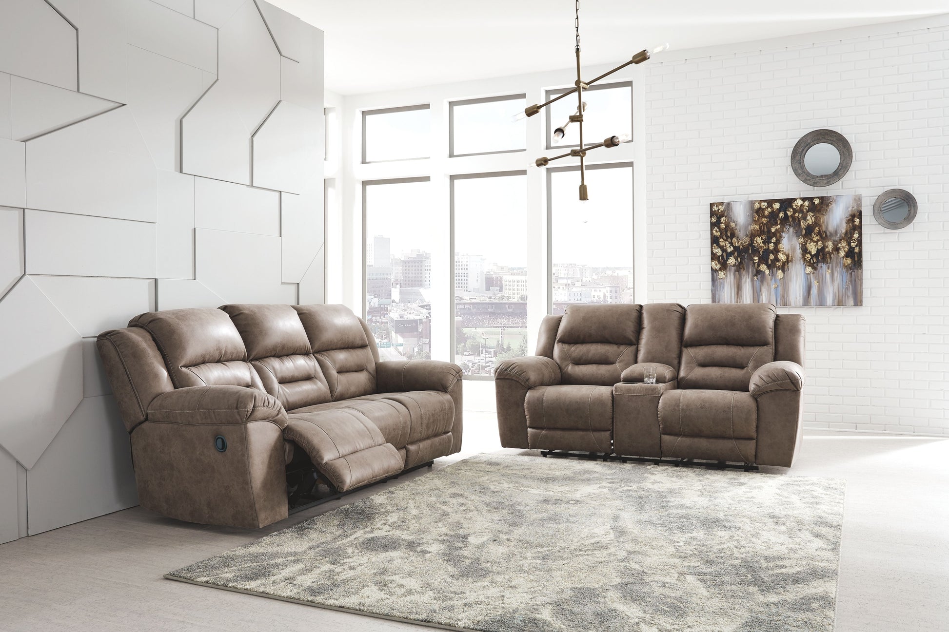 Stoneland - Fossil - Reclining Sofa - Faux Leather