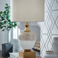 Tavisburg - Brown / White / Gold - Glass Table Lamp