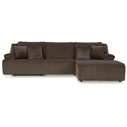 Top Tier - Chocolate - 3-Piece Sectional Reclining Sofa With Right-Arm Facing Press Back Chaise