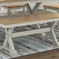 Purlaney - Antique White / Natural - Large Dining Room Bench