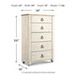Willowton - Five Drawer Chest - Brown / Beige / White - Fraser Furniture & Mattresses