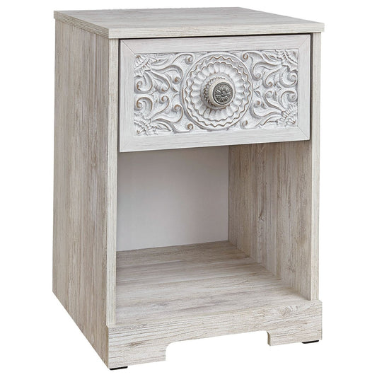 Paxberry - Whitewash - One Drawer Night Stand - Open Cubby