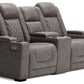 Hyllmont - Gray - Pwr Rec Loveseat/Con/Adj Hdrst