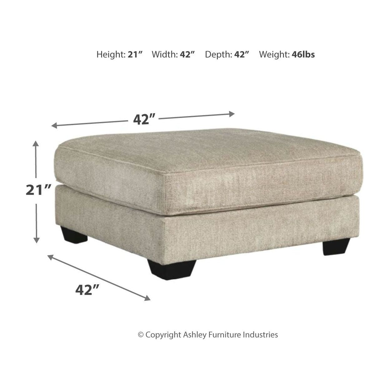 Ardsley - Pewter - Oversized Accent Ottoman