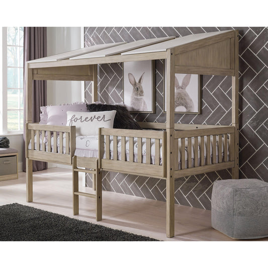 Wrenalyn - White / Brown / Beige - Twin Loft Bed With Roof Panels