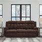 Free Wake - Reclining Power Sofa With Drop Down Table - Chocolate