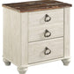 Willowton - Two Drawer Night Stand - Brown / Beige / White