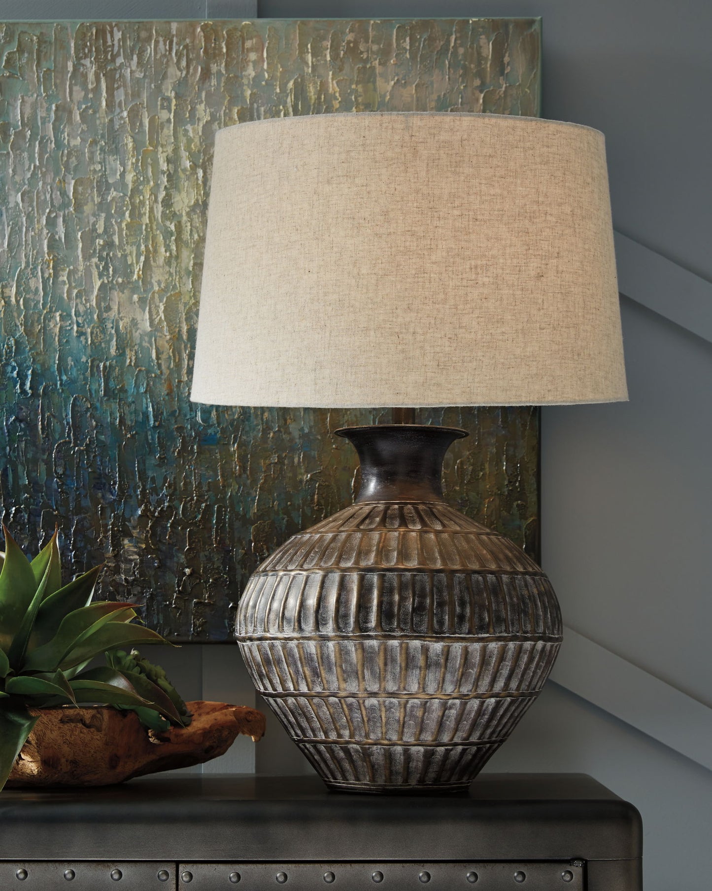 Magan - Metal Table Lamp  - Antique Bronze Finish - Fraser Furniture & Mattresses