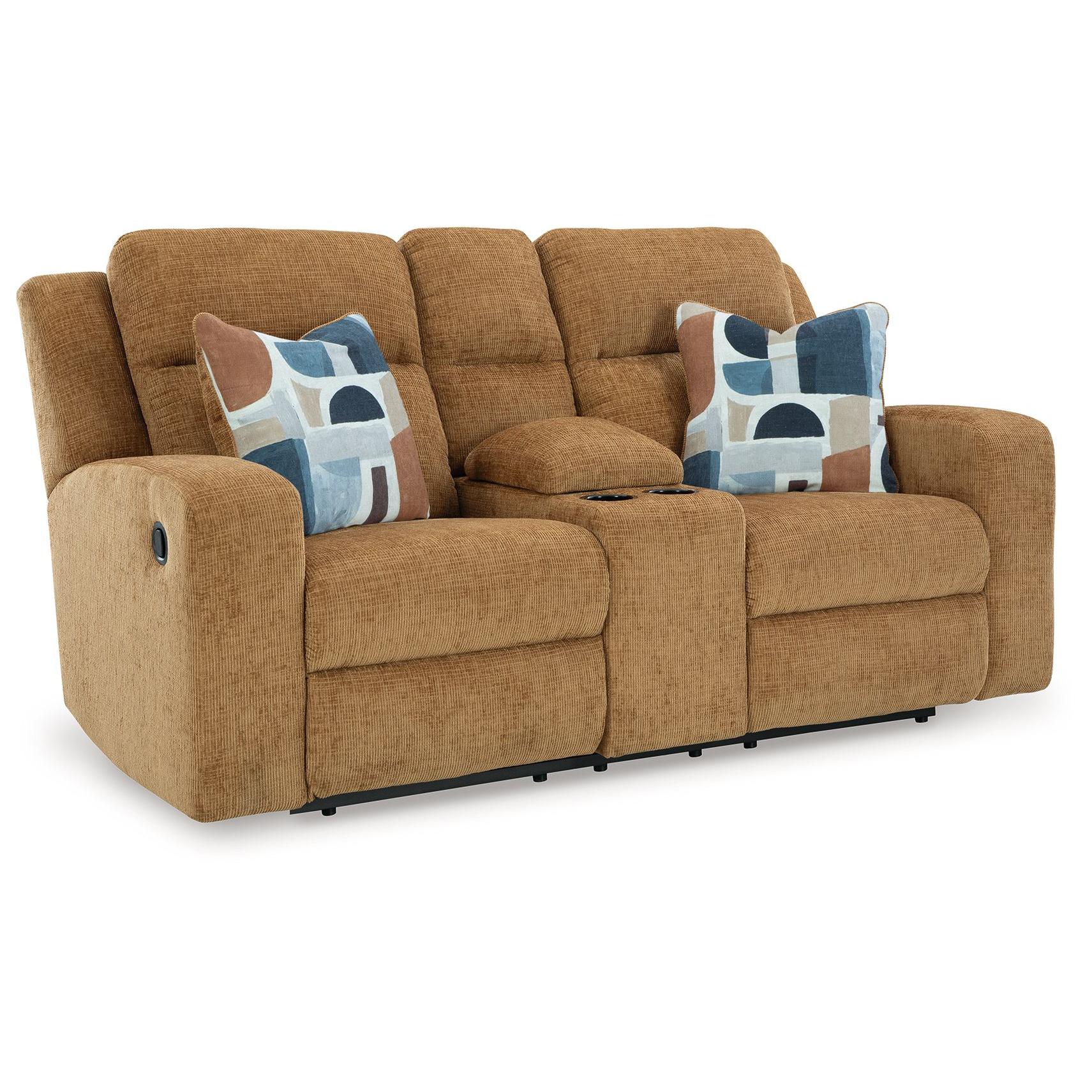 Kanlow - Honey - Dbl Reclining Loveseat With Console - Fabric