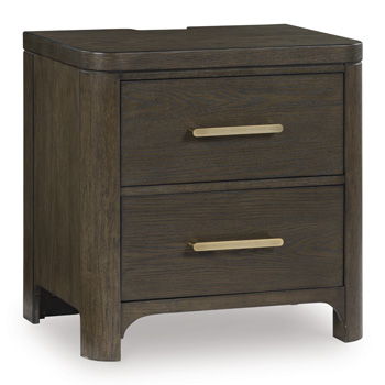 Radkin - Two Drawer Night Stand - Burnished Brown - Fraser Furniture & Mattresses