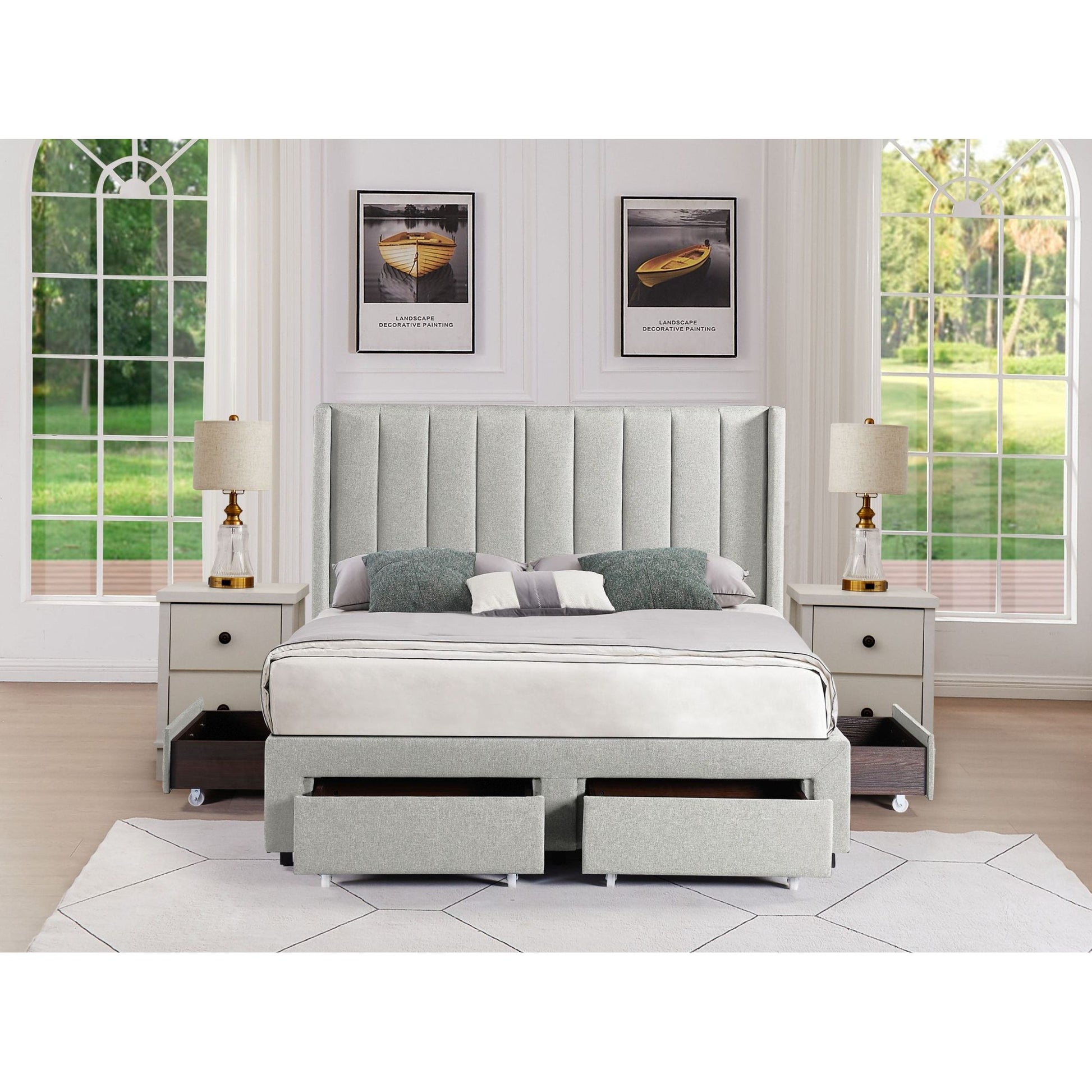 ADELLE UPHOLSTERED STORAGE BED - BIEGE