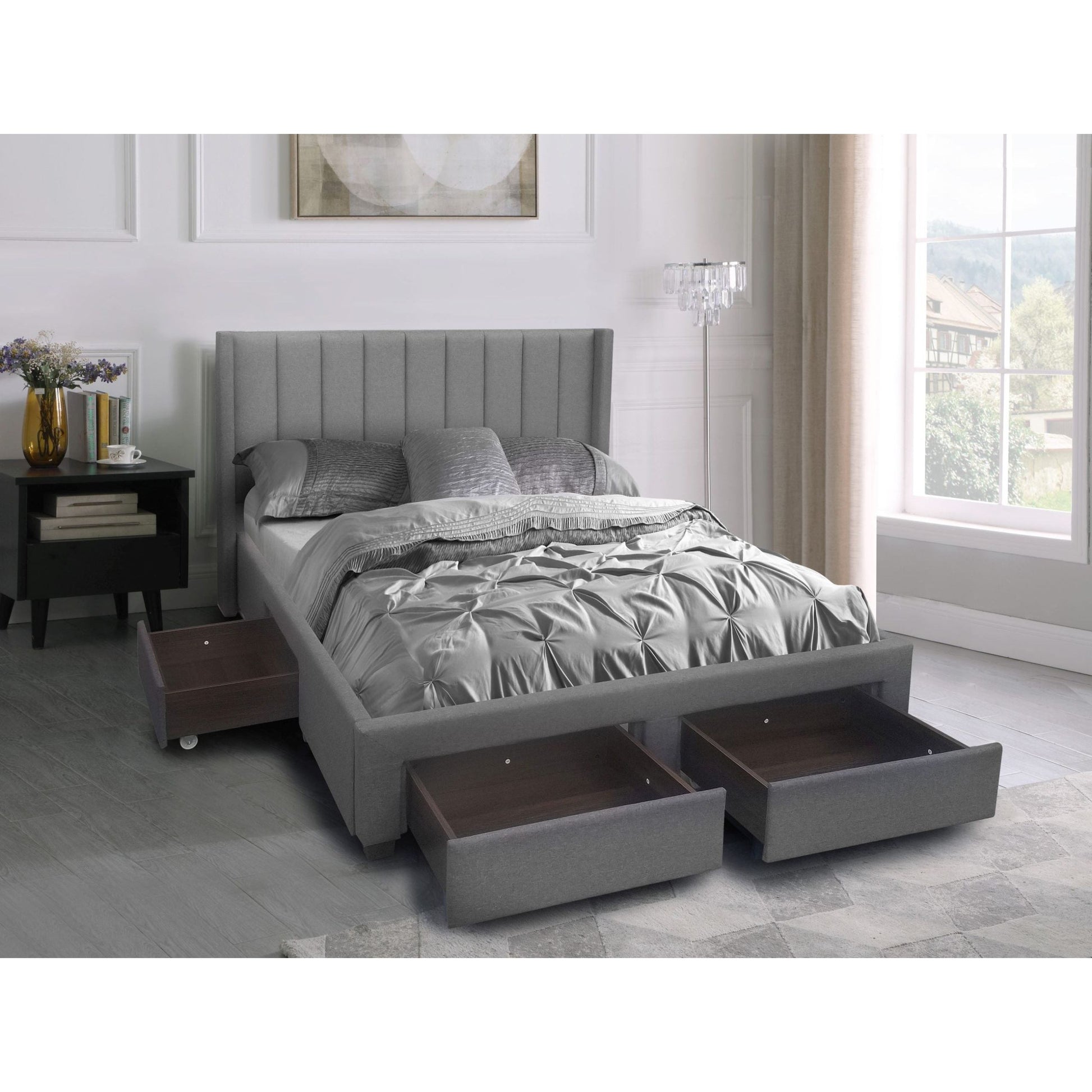 ADELLE UPHOLSTERED STORAGE BED - GREY/BEIGE