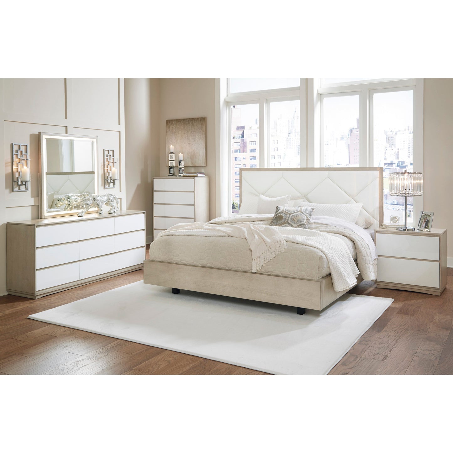 WENDORA UPHOLSTERED BED - BISQUE/ WHITE