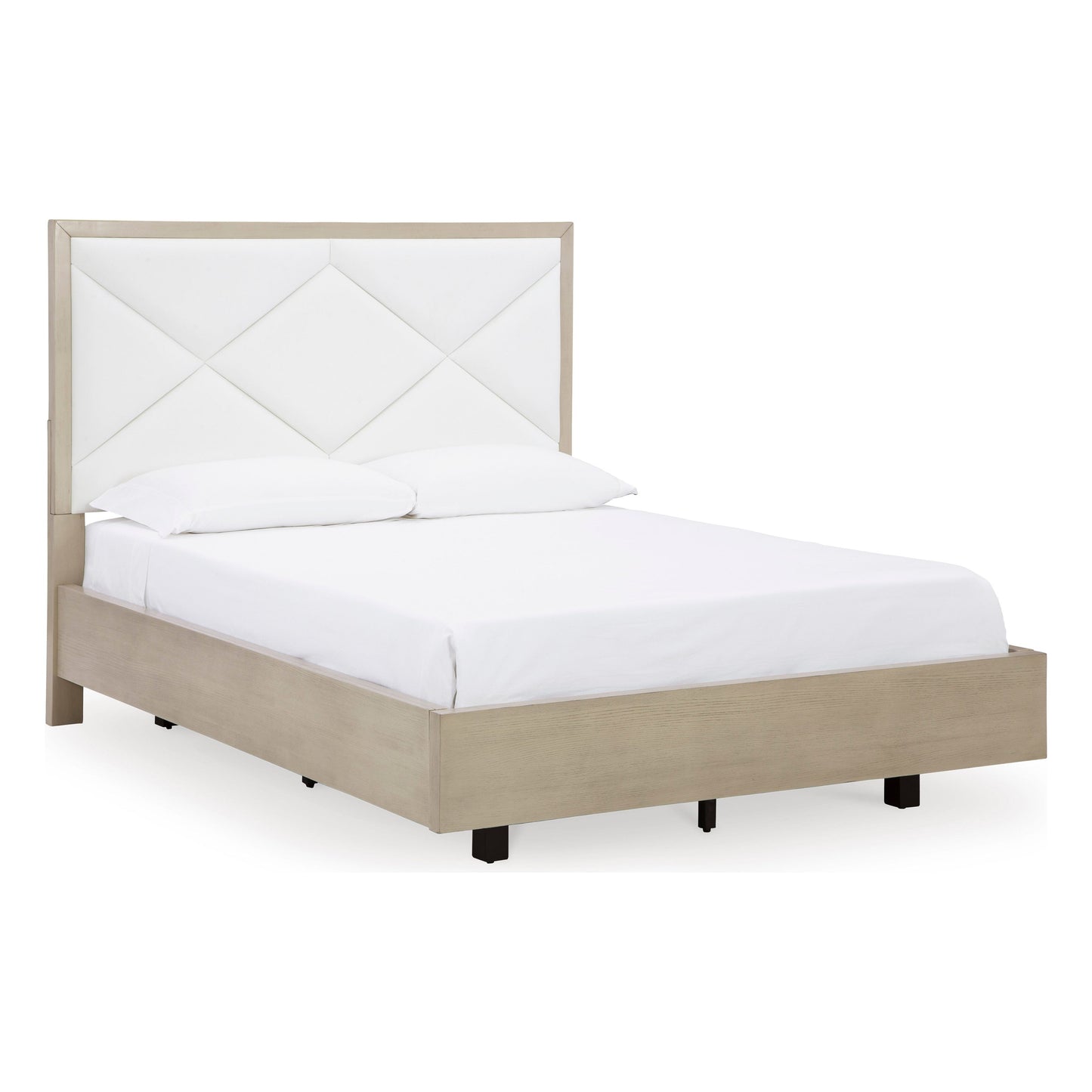 WENDORA UPHOLSTERED BED - BISQUE/ WHITE