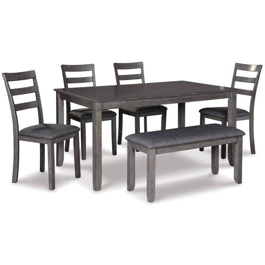 BRIDSON DINING SET - TABLE, 4 CHAIRS & BENCH