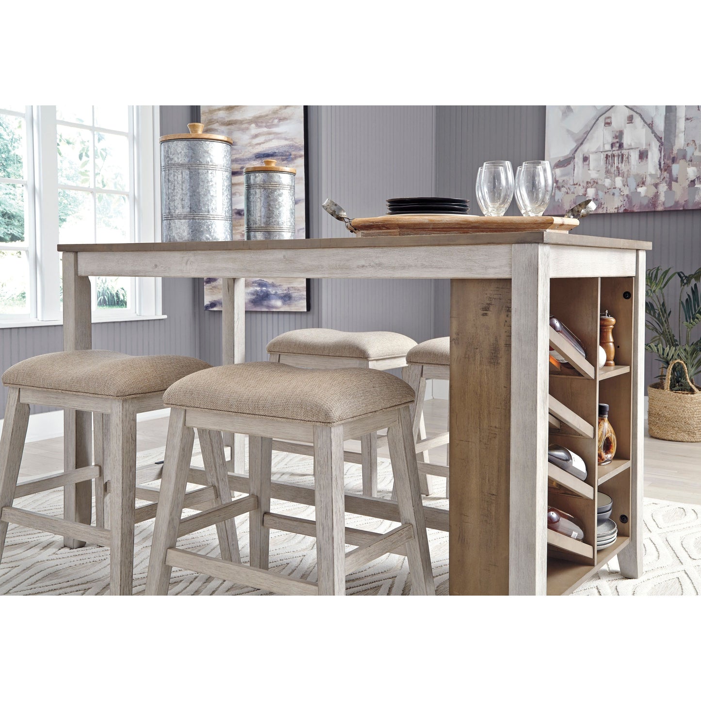 SKEMPTON COUNTER HEIGHT DINING TABLE WITH 4 COUNTER STOOLS