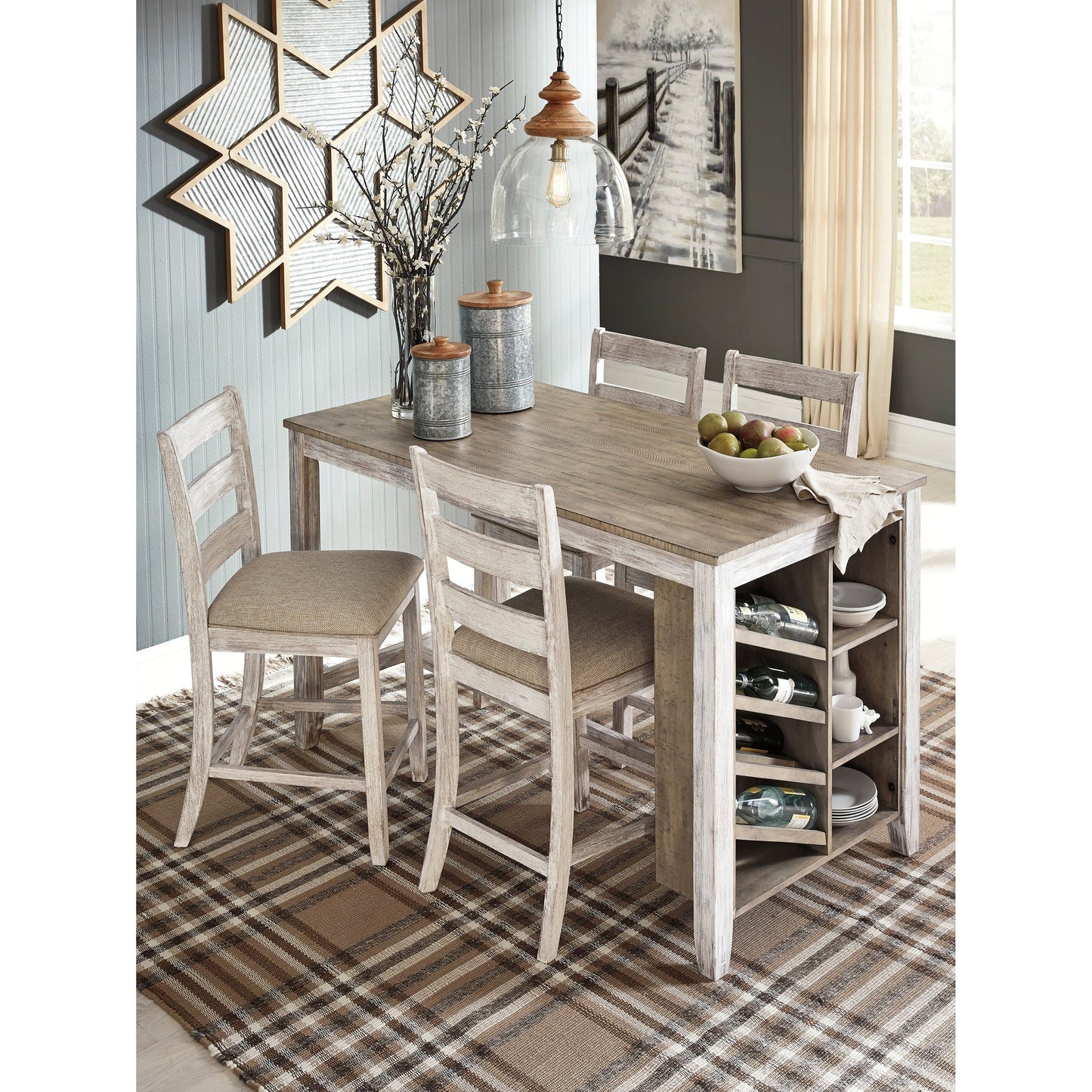 SKEMPTON COUNTER HEIGHT DINING TABLE WITH 4 COUNTER BARSTOOLS