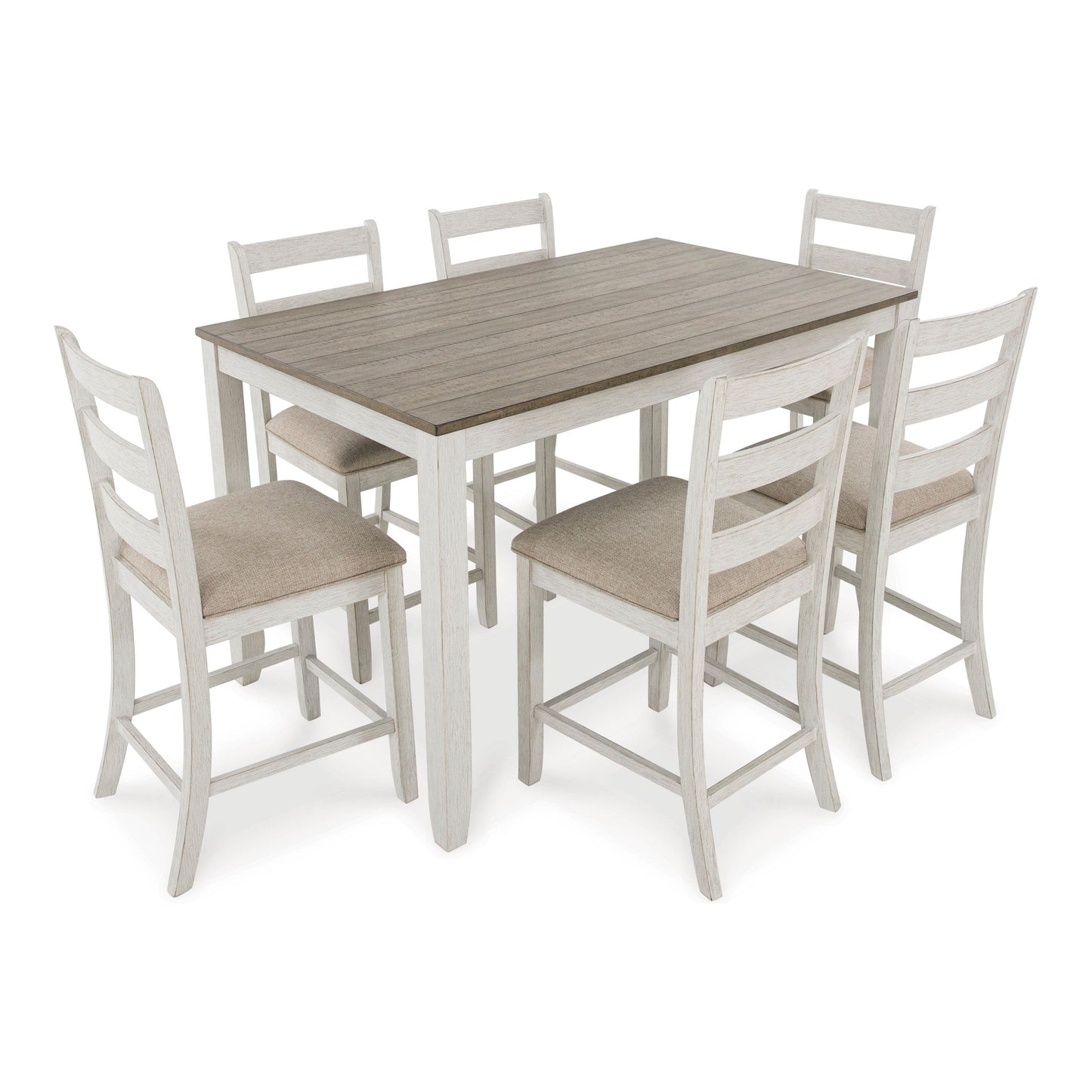 SKEMPTON COUNTER DINING SET - 6 BAR STOOLS AND TABLE