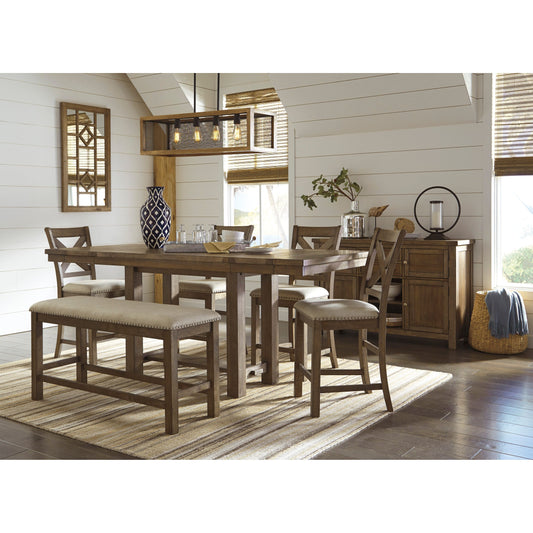 MORIVILLE COUNTER DINING SET - TABLE/ 4 CHAIRS & BENCH