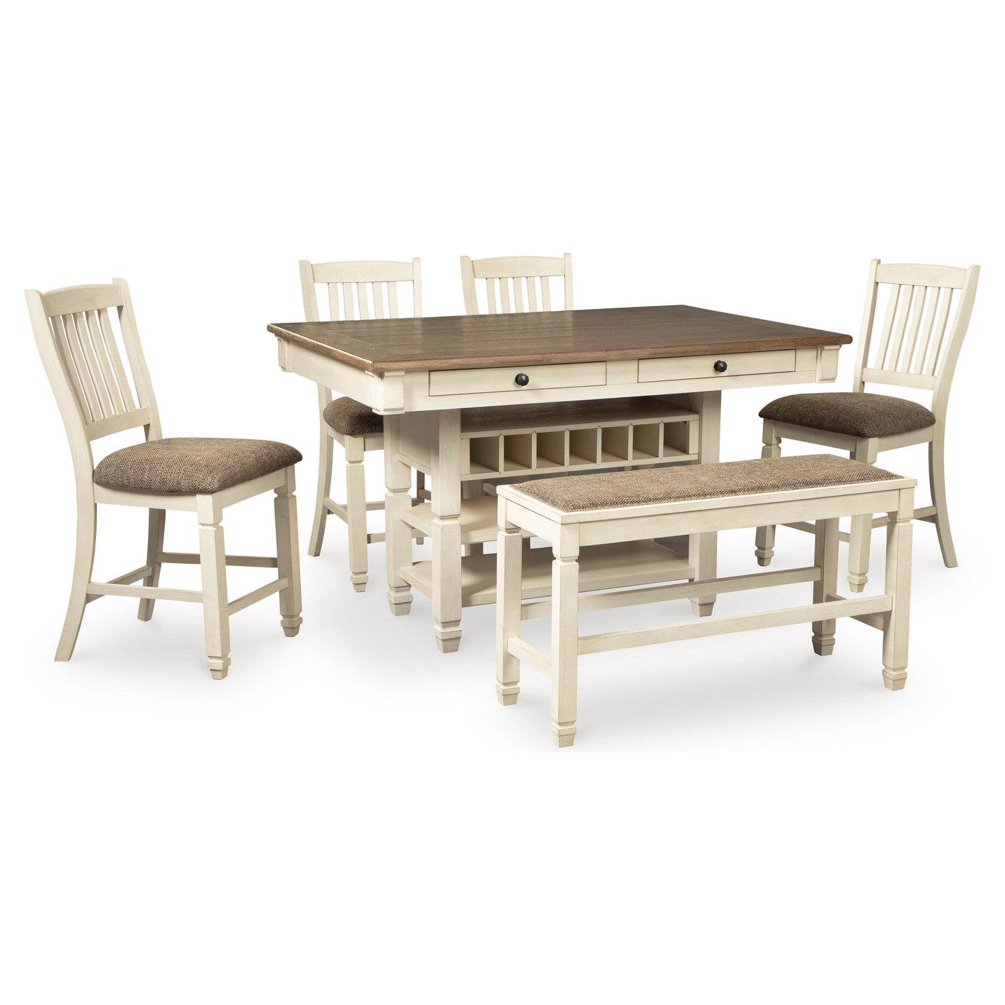 BOLANBURG COUNTER HEIGHT DINING TABLE - TABLE, 4 CHAIRS AND BENCH