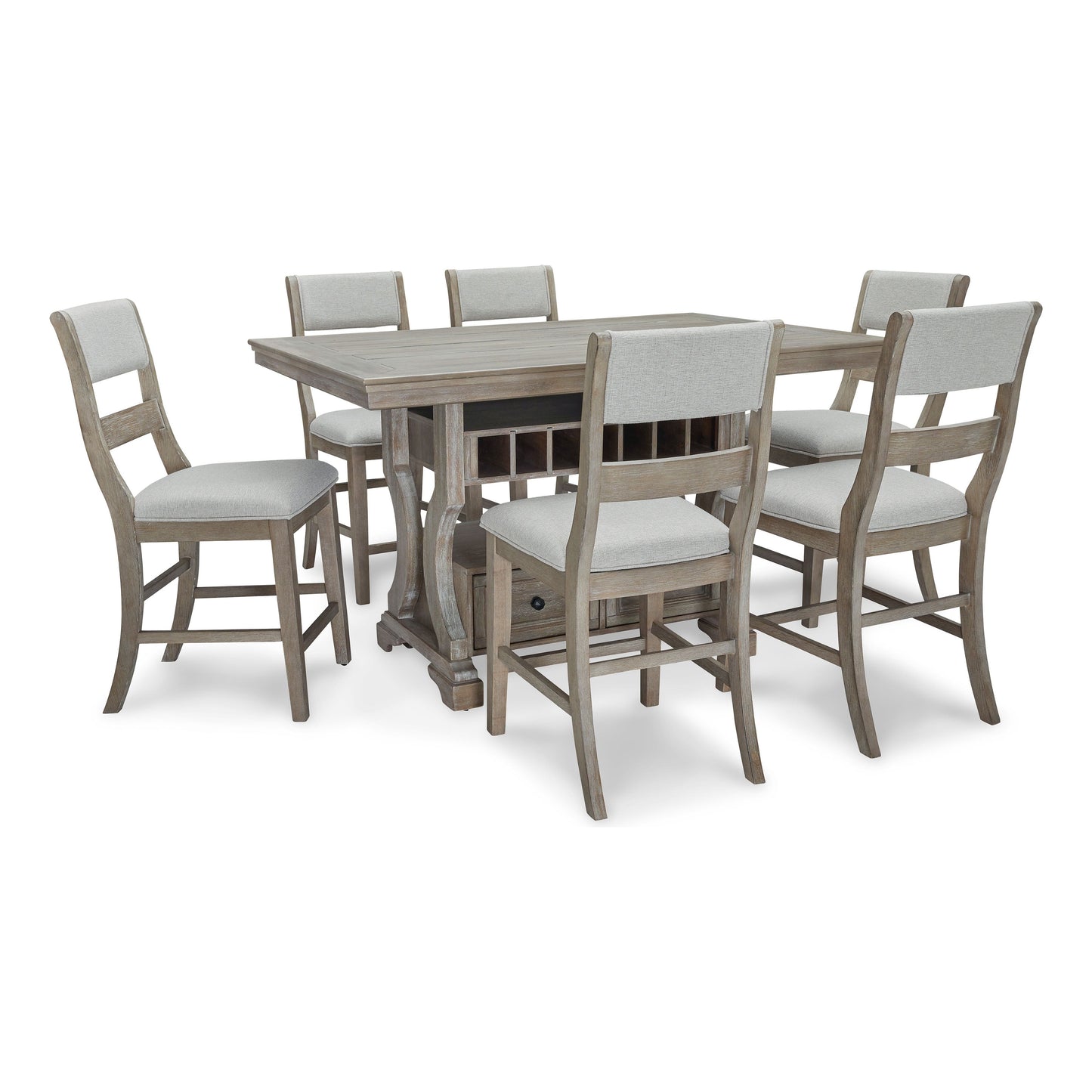 MORESHIRE COUNTER HEIGHT DINING SET - 6 CHAIRS AND COUNTER TABLE