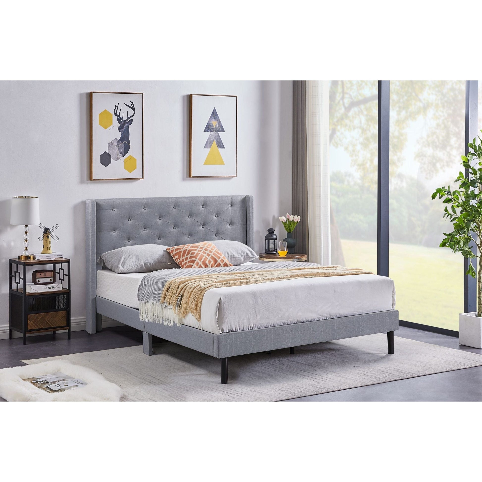 LARA UPHOLSTERED BED - GREY