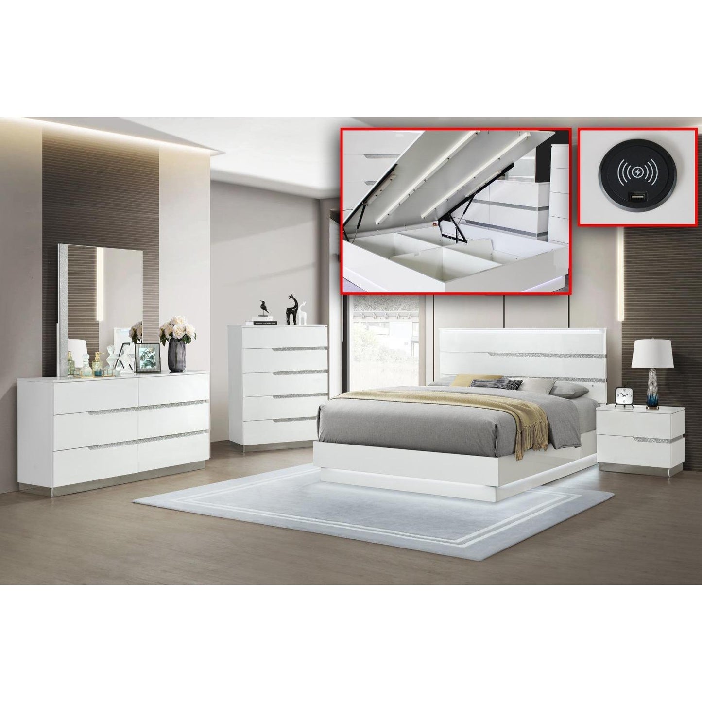 Solana Lift-up Storage Bedroom Set (8-Piece Complete)